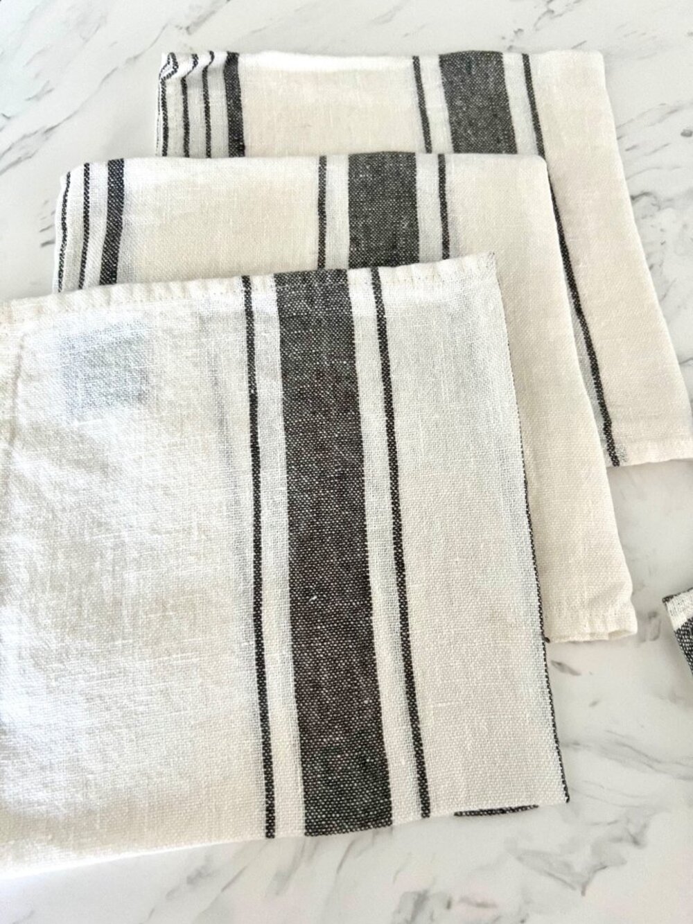 Set Of 5 French Black & White Striped 100% Linen Napkins Stonewash Farmhouse NWT - Picture 2 of 8